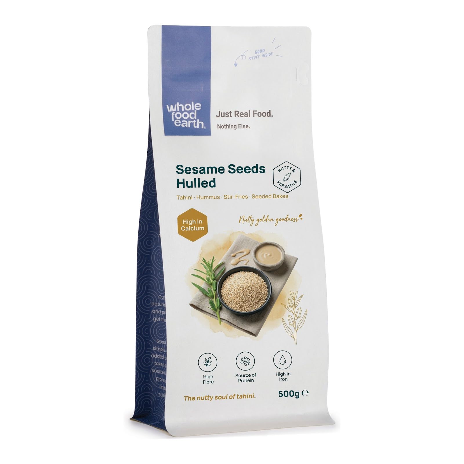Wholefood Earth Hulled Sesame Seeds - High Fibre, GMO Free, Vegan - 500g
