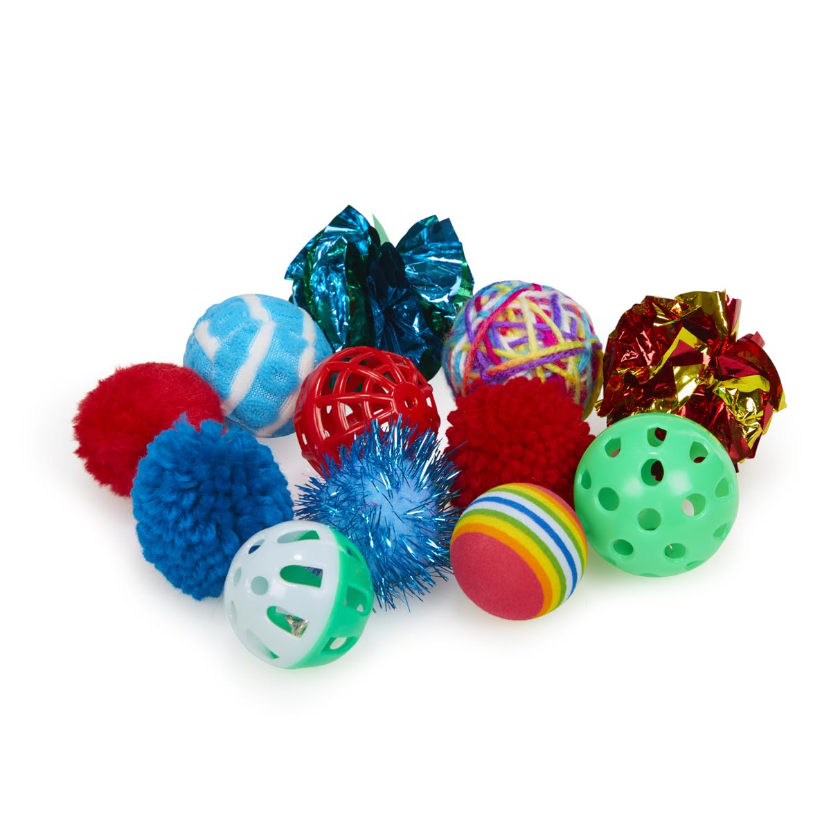 Petface Catkins Cat Ball Toys - Pack of 12 Assorted, Durable Plastic Balls for Cats