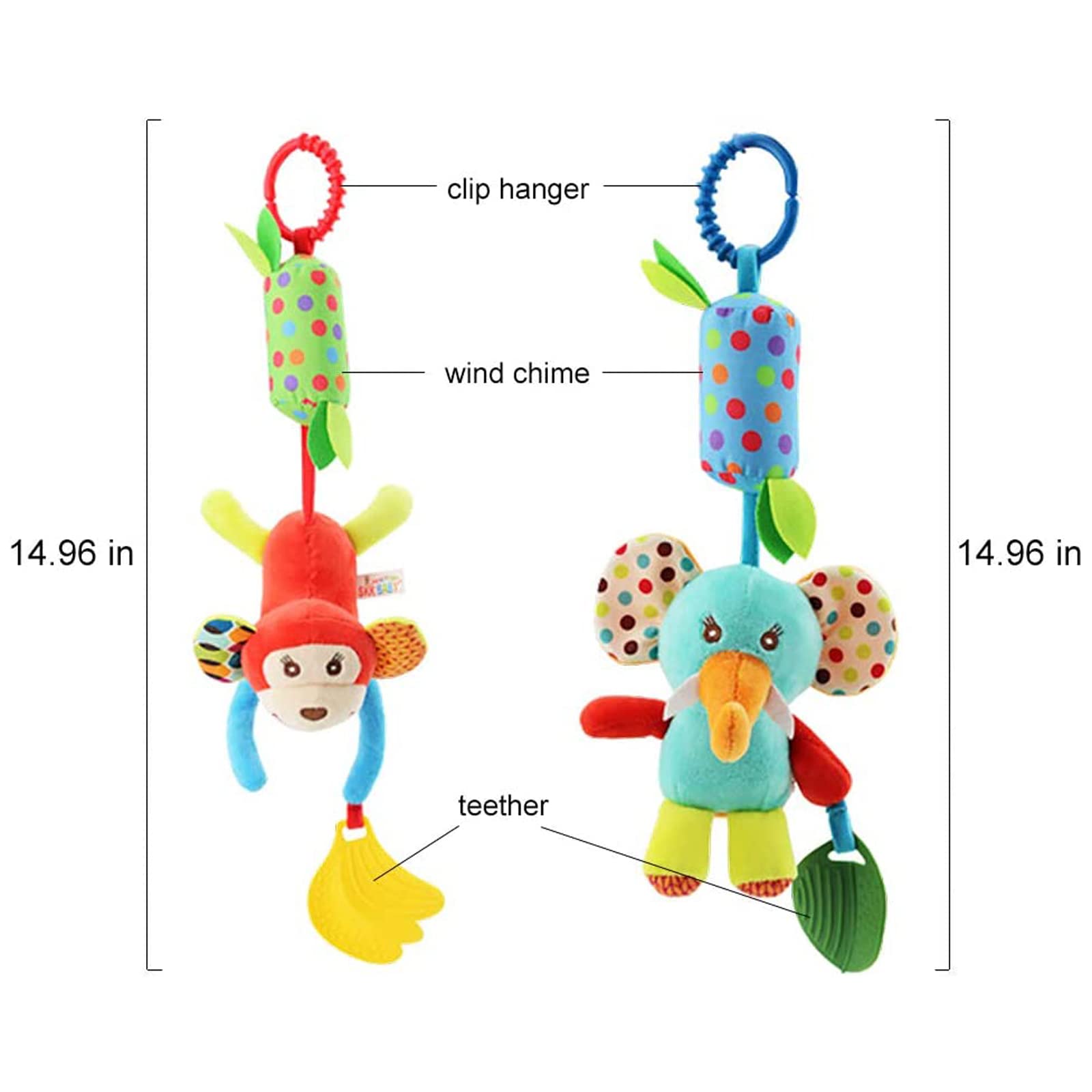 wohot 4-Pack Baby Stroller Hanging Toys - Animal Rattles with Teether for 2 Months to 3 Years 2
