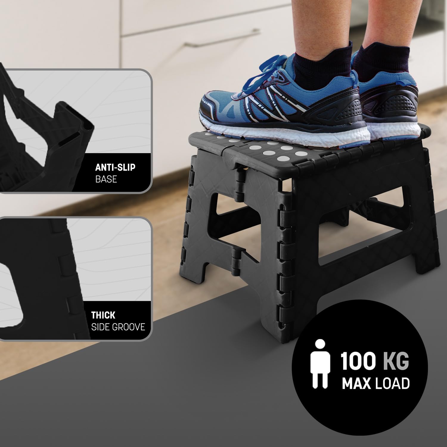 KEPLIN 9 Inch Heavy Duty Folding Step Stool | Plastic | Black | 150kg Capacity 6