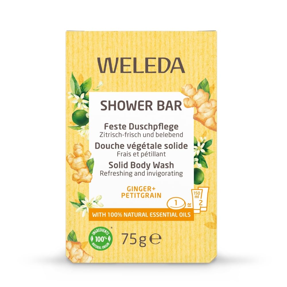 WELEDA Shower Bar Solid Body Wash Ginger + Petitgrain 75 g Biodegradable