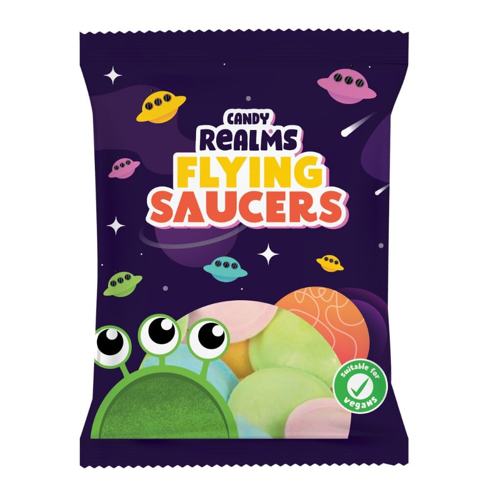 Candy Realms Flying Saucers - Sherbet Filled Wafer Discs | 36g Bag (Pack of 12) 2