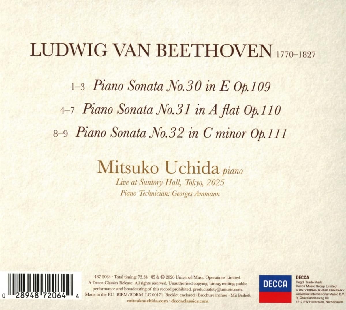 Mitsuko Uchida - Beethoven: Piano Sonatas, Opp. 109, 110 & 111 [CD] 2