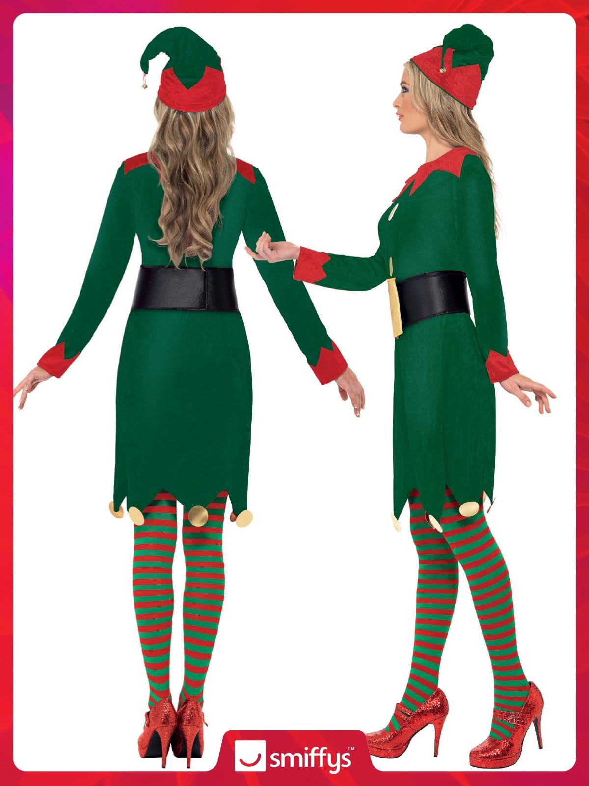 Smiffys Elf Costume - Green Dress with Hat & Belt, Adult Christmas Fancy Dress 2