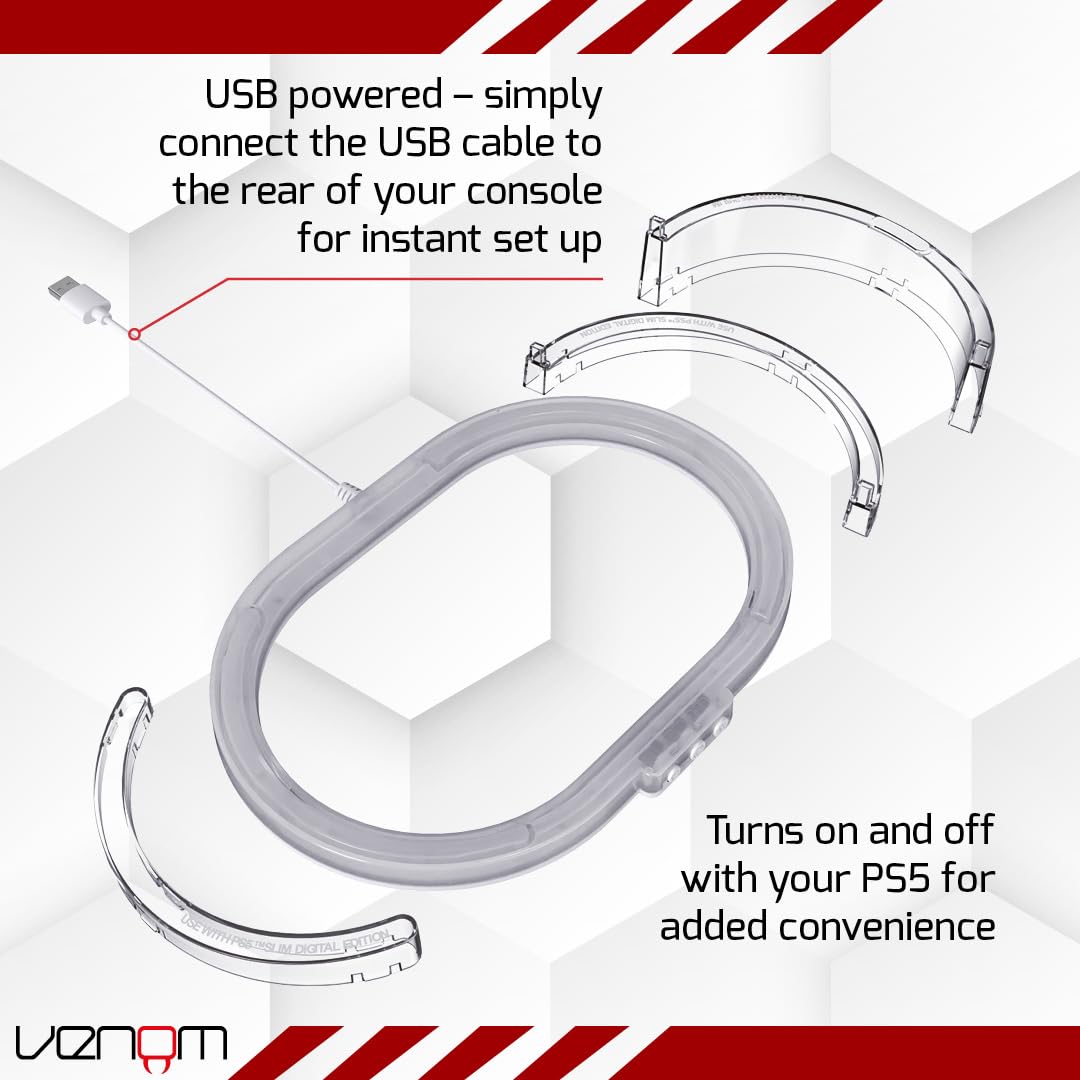 Venom PS5 Horizontal Console Stand with LED Lighting - 8 Color Options, USB Powered, Compatible with Slim Disc & Digital Models 12