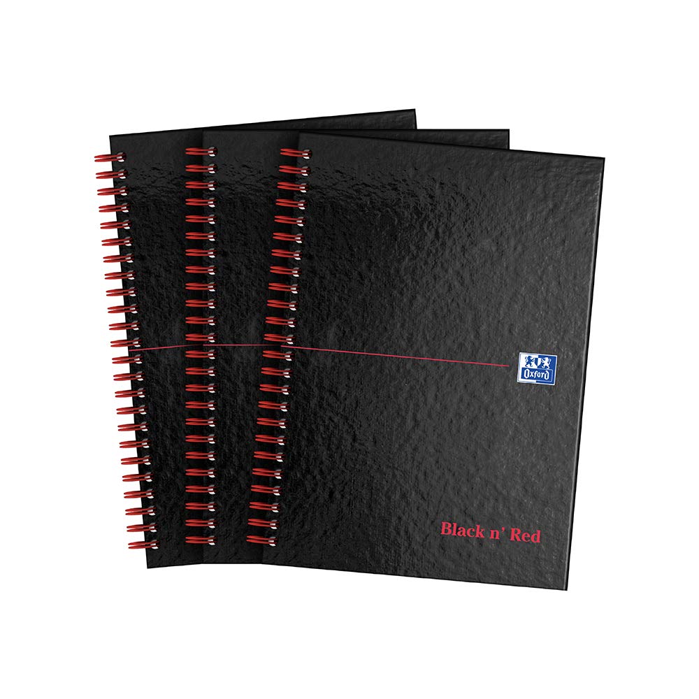 Black n' Red A5 Wirebound Notebook - 3 Pack | 140 Ruled Pages | Glossy Hardback Cover | Scribzee Enabled 1