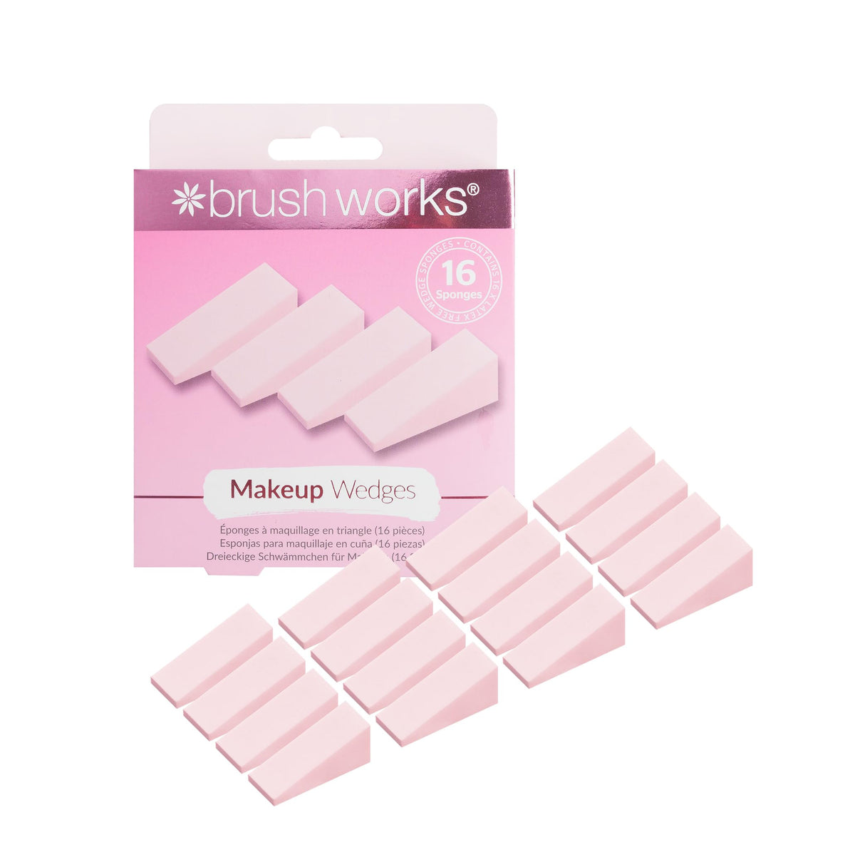 Brushworks Makeup Wedges - 16 Piece Set | Pink | Synthetic