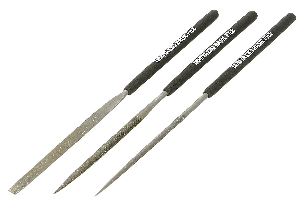 Tamiya Basic Metal File Set - 3 Double-Cut Files with Black Grips | 140mm Length