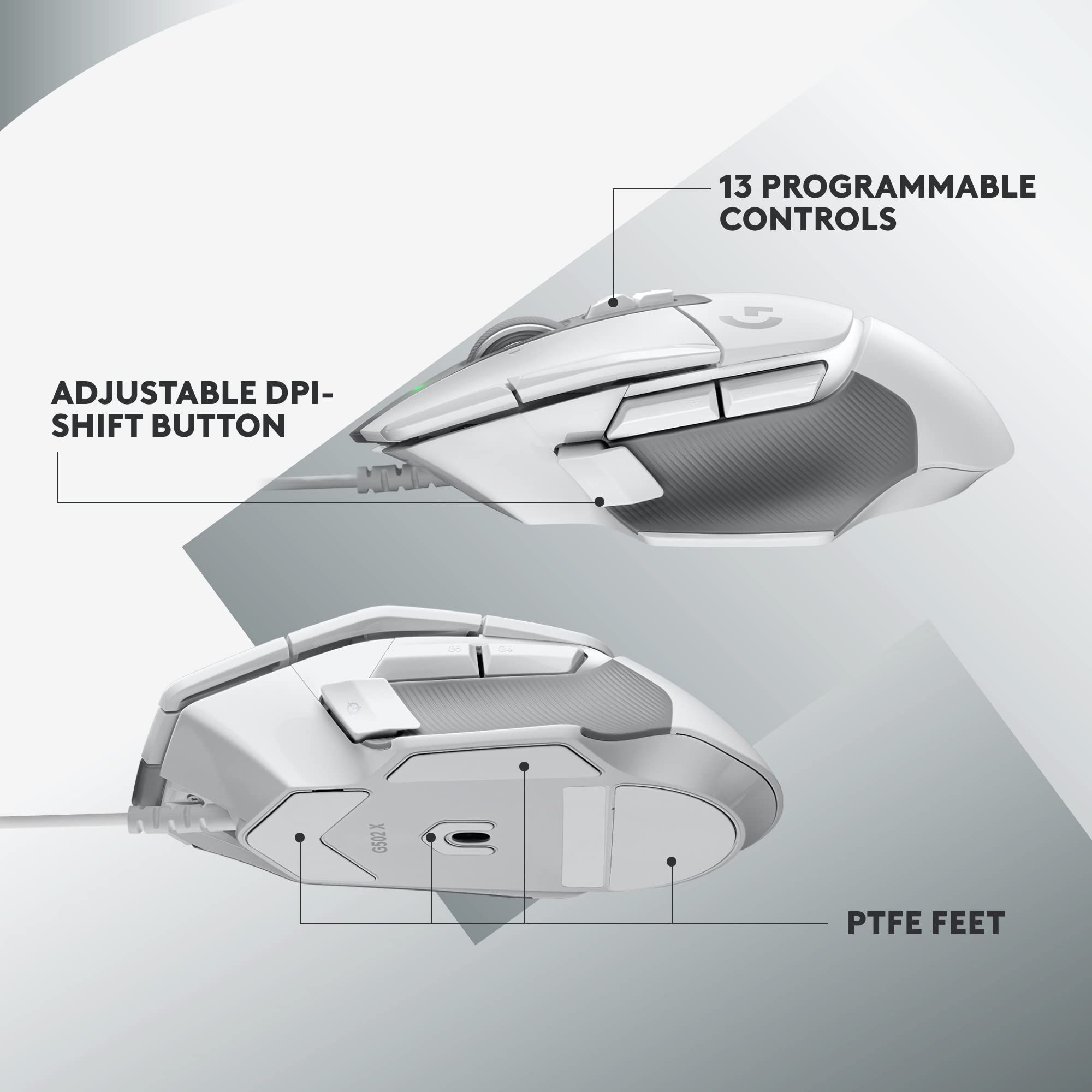 Logitech G G502 X Wired Gaming Mouse - White - 910-006146 - LIGHTFORCE Hybrid Optical-Mechanical Switches 2