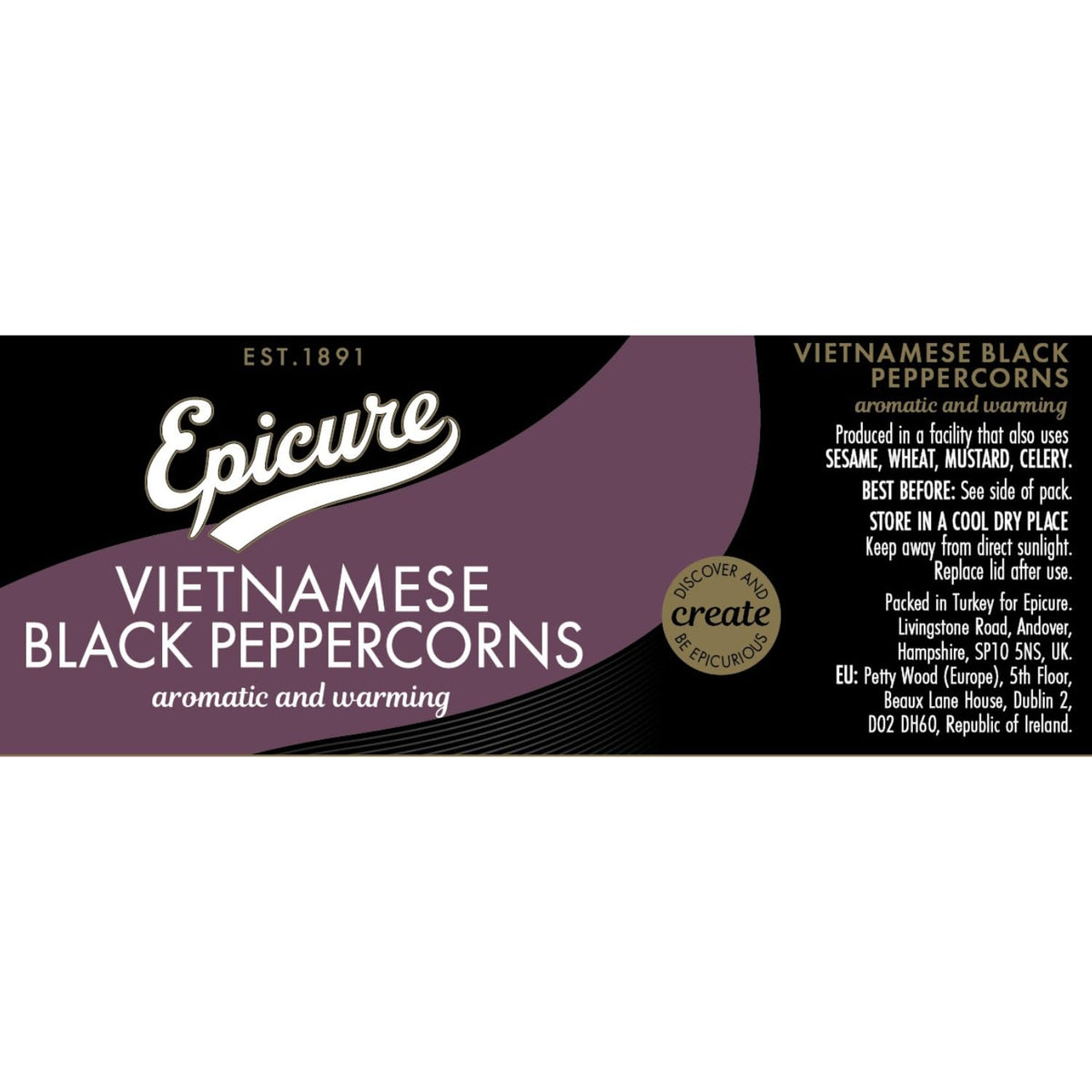 Epicure Vietnamese Black Peppercorns - Freshly Ground Seasoning Grinder | 145g | Whole Peppercorns