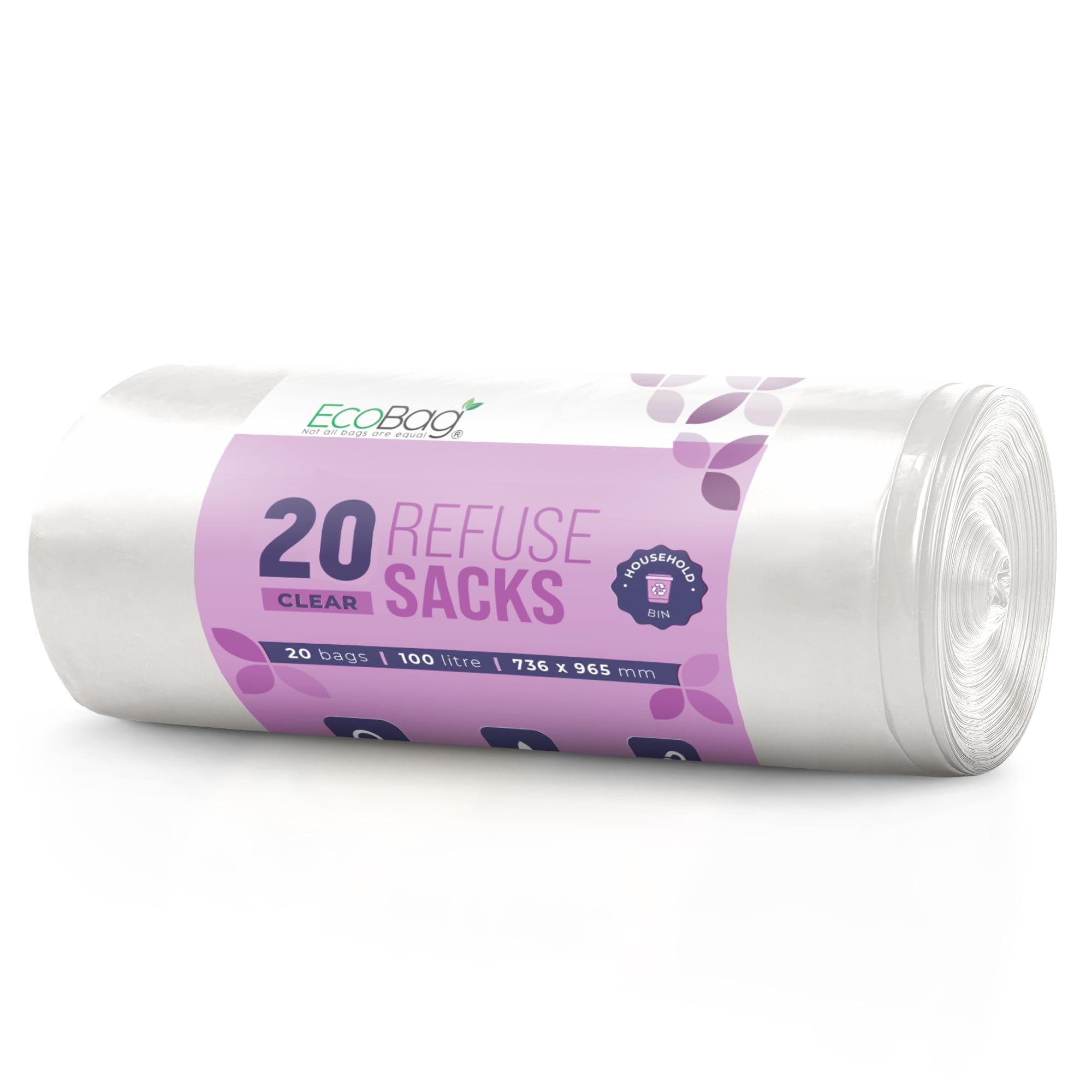 EcoBag Heavy Duty Bin Liners - 100L Capacity, 736 x 935mm, Pack of 20 | Recycled Plastic 1