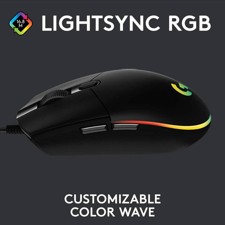 Logitech G203 LIGHTSYNC Gaming Mouse - 8K DPI, 6 Programmable Buttons, RGB Lighting, Lightweight Design - Black
