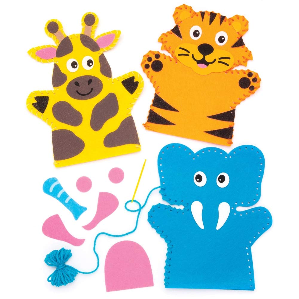 Baker Ross Jungle Animal Hand Puppet Sewing Kits - Pack of 4, 20-23cm Height 1