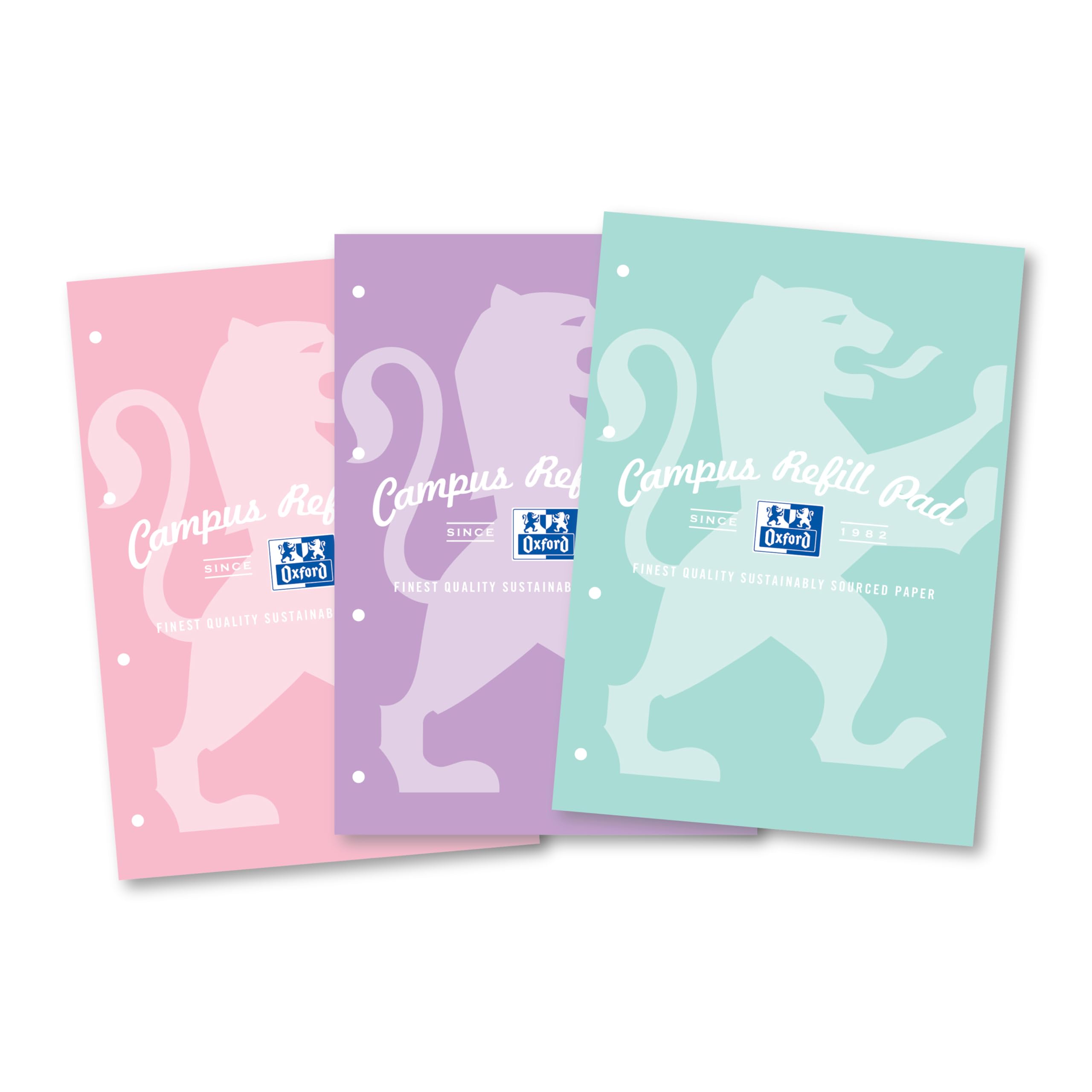 Oxford Campus A4 Lined Refill Pad - 140 Pages, Pastel Colours, 8mm Ruled with Margin | Pack of 3 1