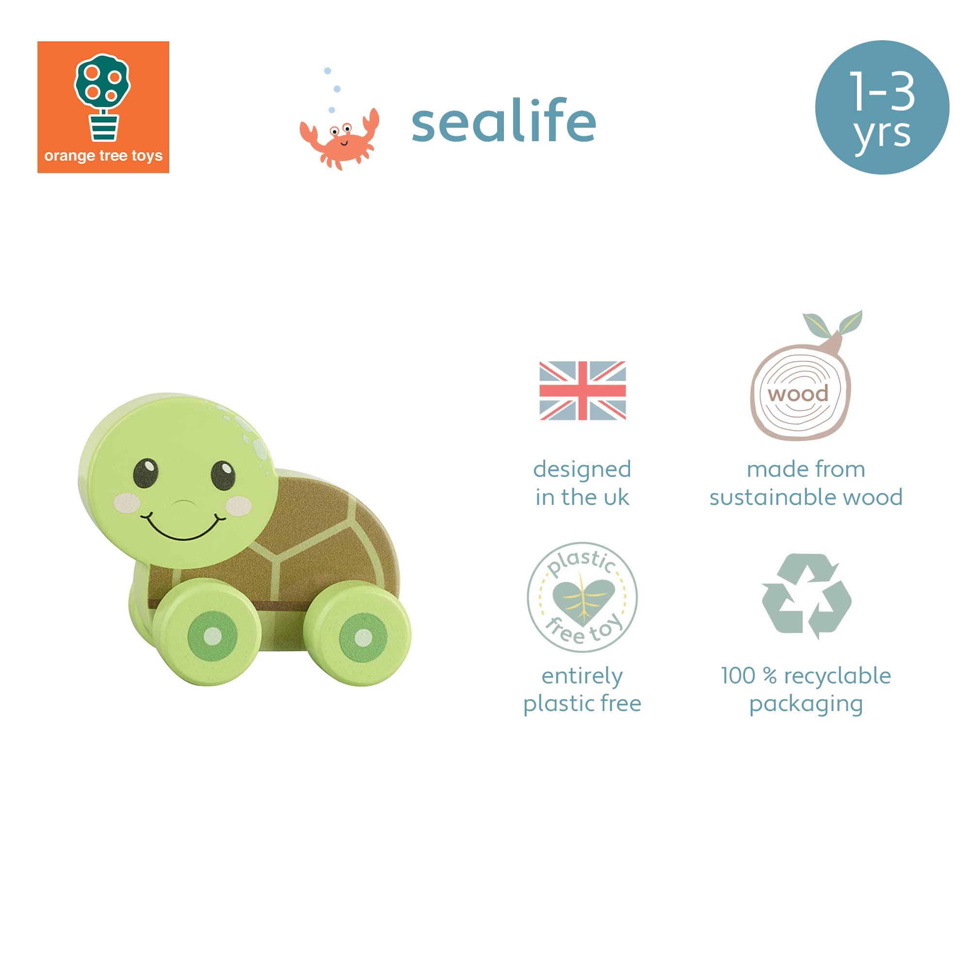 Sea Turtle Wooden Push Toy Car - Educational Vehicle for 1 Year Olds & Toddlers 6