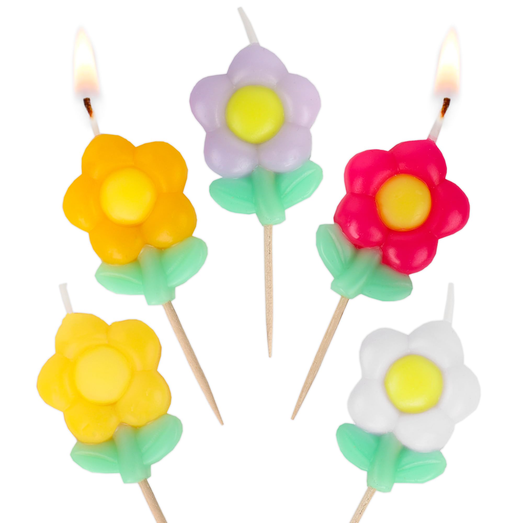 Talking Tables 5 x Daisy Flower Birthday Candles - 4cm Sojawachs Cake Toppers in Yellow, Pink, White