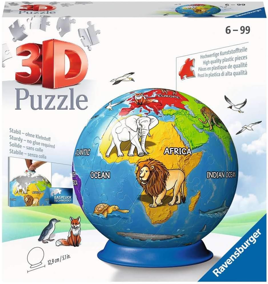 Ravensburger 3D Puzzle Ball - 73-Piece Globe Animal World Puzzle for Kids 6 Years and Up 1