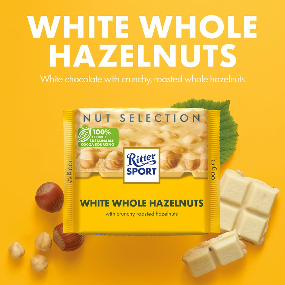 Ritter Sport White Whole Hazelnut Chocolate Bar 100g (Pack of 10) 11