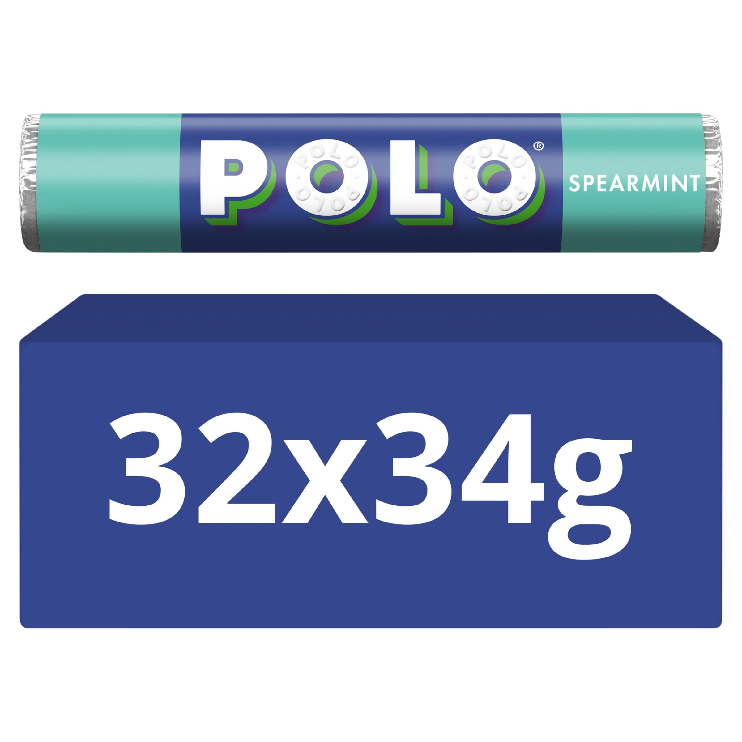 Polo Spearmint Mints Tubes - Refreshing Spearmint Flavor | 32 Tubes of 34g
