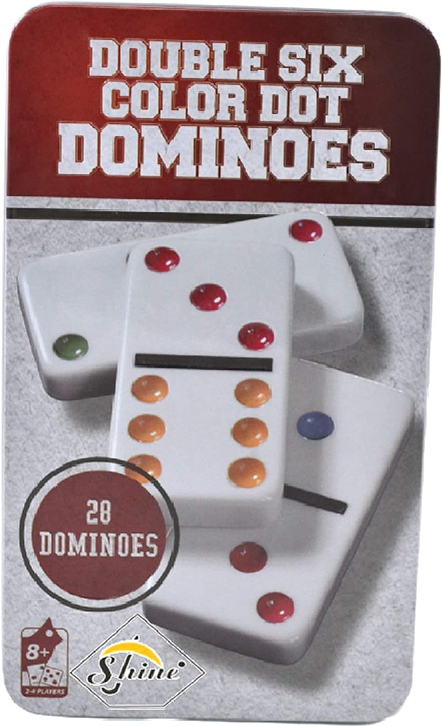 SHINE Double Six Dominoes Set with Color Dot Design in Metal Tin 1