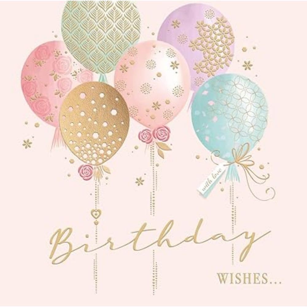 Piccadilly Greetings Modern Luxury Birthday Card - Pastel Balloons | 160mm Square