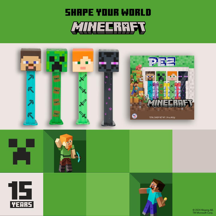PEZ Minecraft Character Sweet Dispensers - Steve, Alex, Creeper & Ender Dragon Candy Dispenser Pack