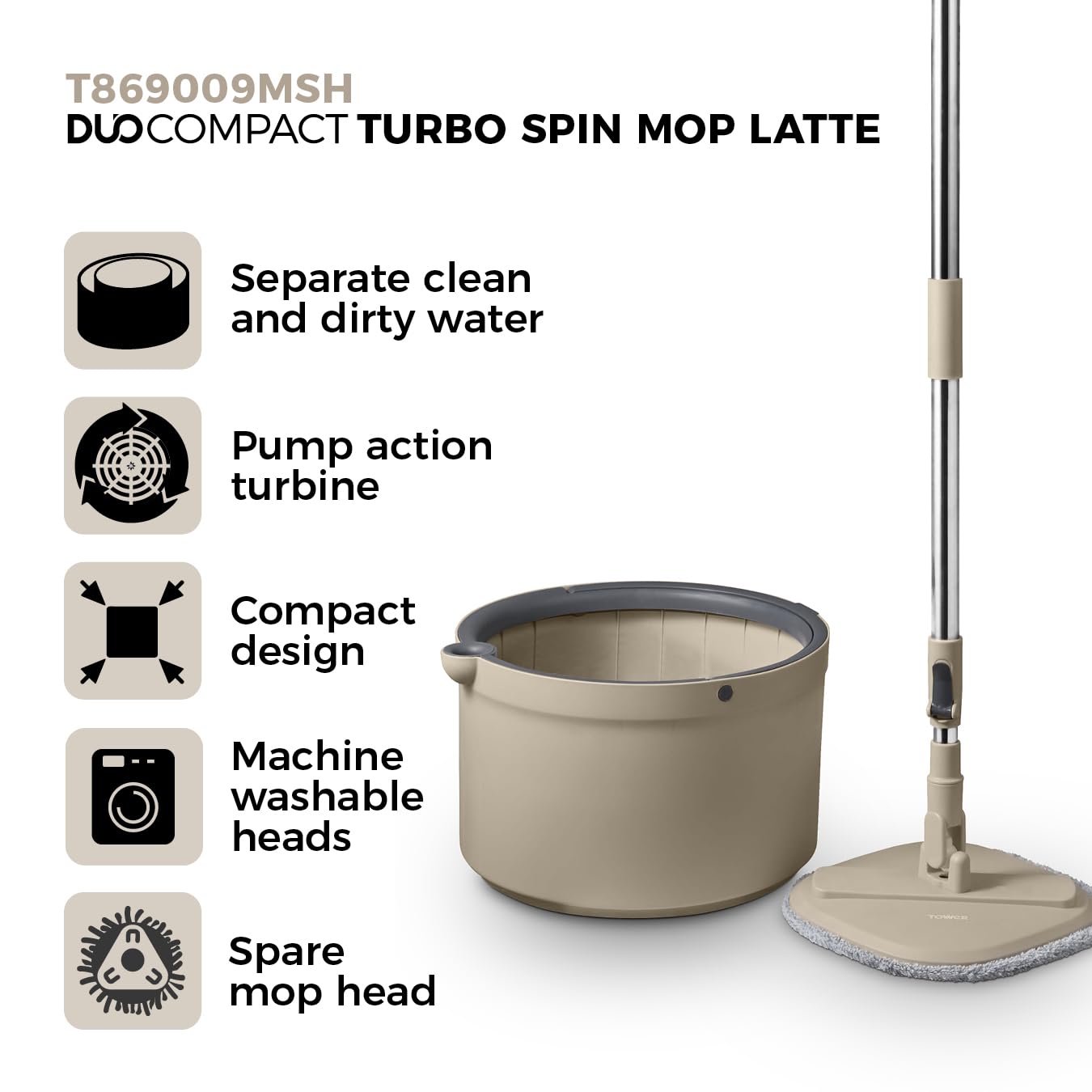 Tower T869009MSH Duo Compact Spin Mop with Built-in Turbine and 2 Internal Containers 2