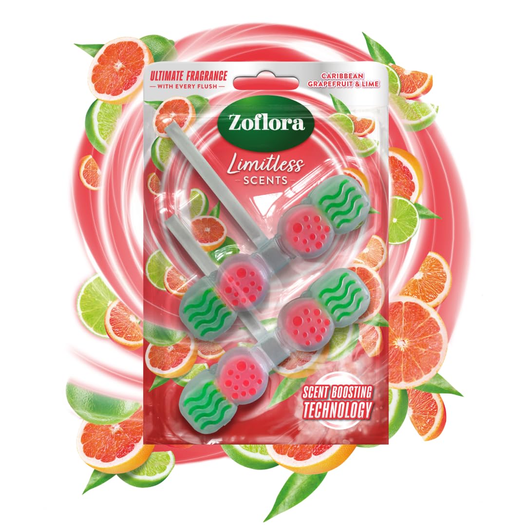 Zoflora Grapefruit & Lime Toilet Rim Blocks, 2 x 131g - Long-Lasting Fragrance Burst with Essential Oils
