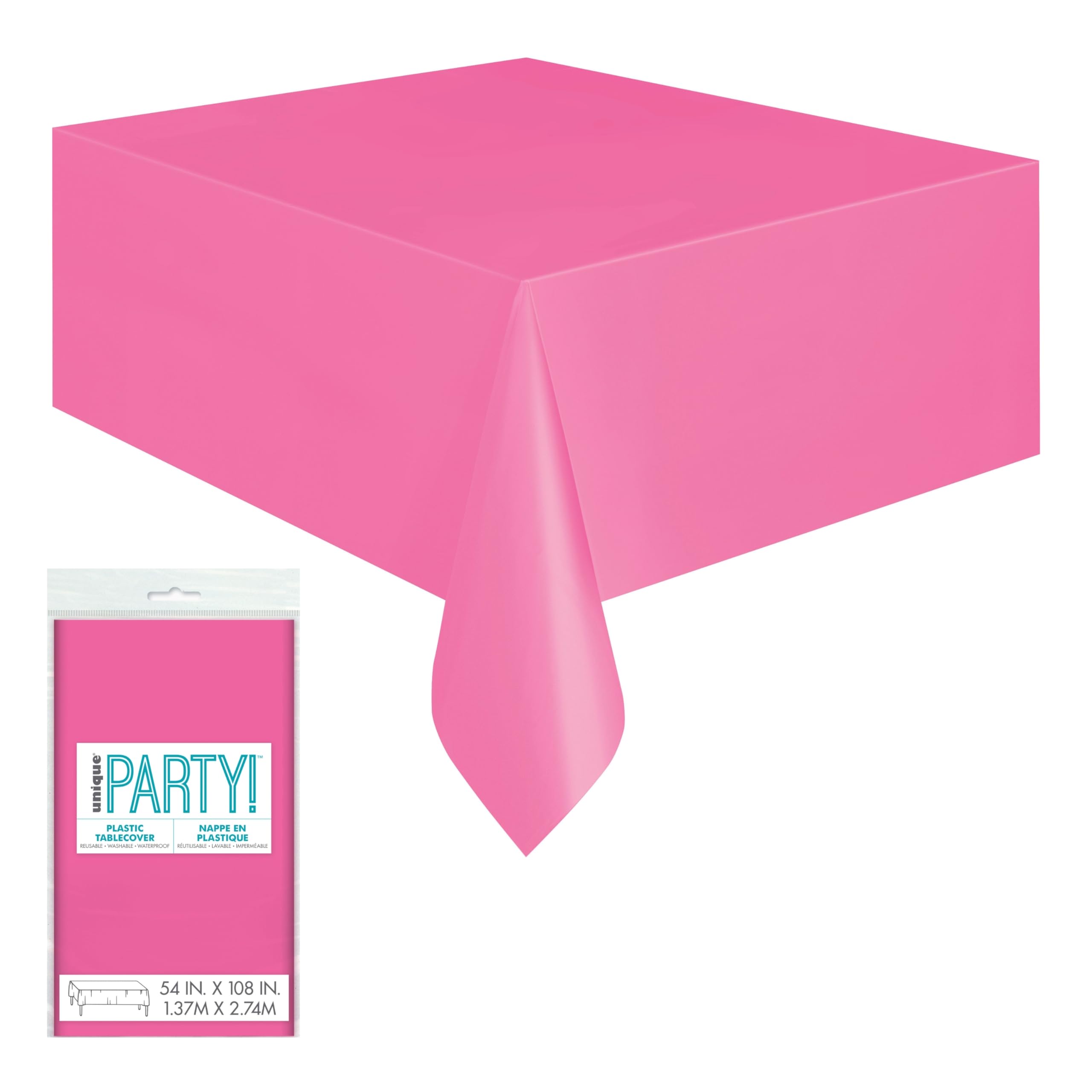 Unique Solid Hot Pink Rectangular Plastic Table Cover - 137cm x 274cm | 1 Count 1