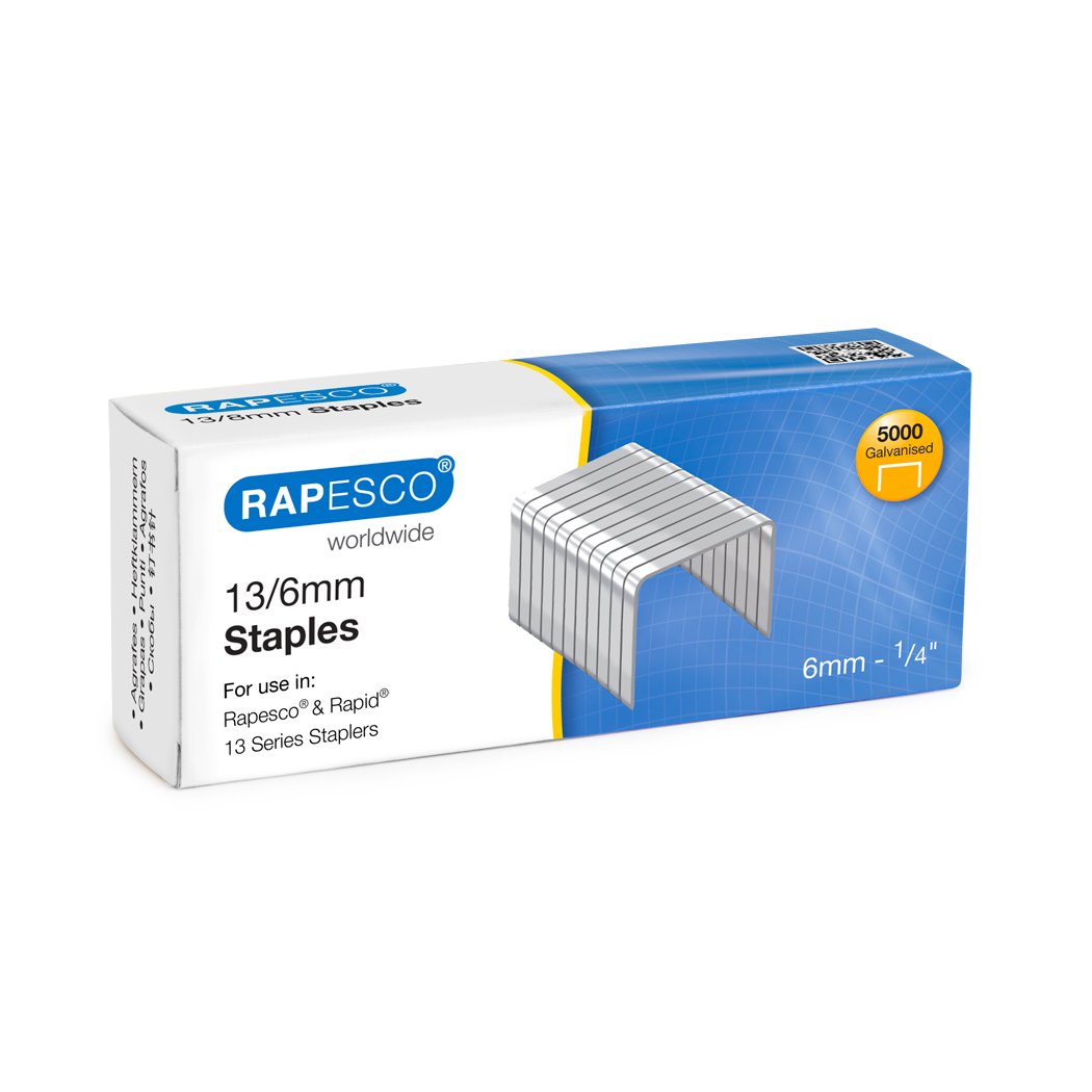 RAPESCO S13060Z3 Type 13/6mm Galvanised Tacker Staples - 5000 Pack | Fine Wire | Rust-Resistant