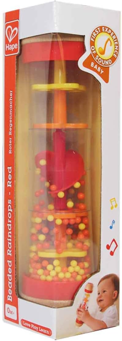 Hape Beaded Raindrops | Mini Wooden Musical Shake & Rattle Rainmaker Toy, Red 2