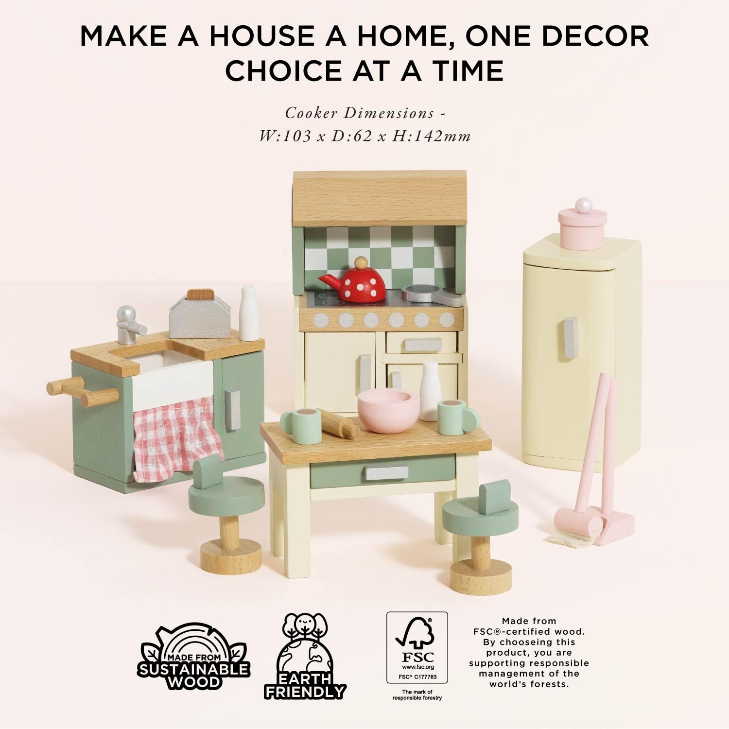 Le Toy Van Wooden Daisylane Kitchen Dolls House Furniture Set | 20 Pieces | Ages 3+ 5