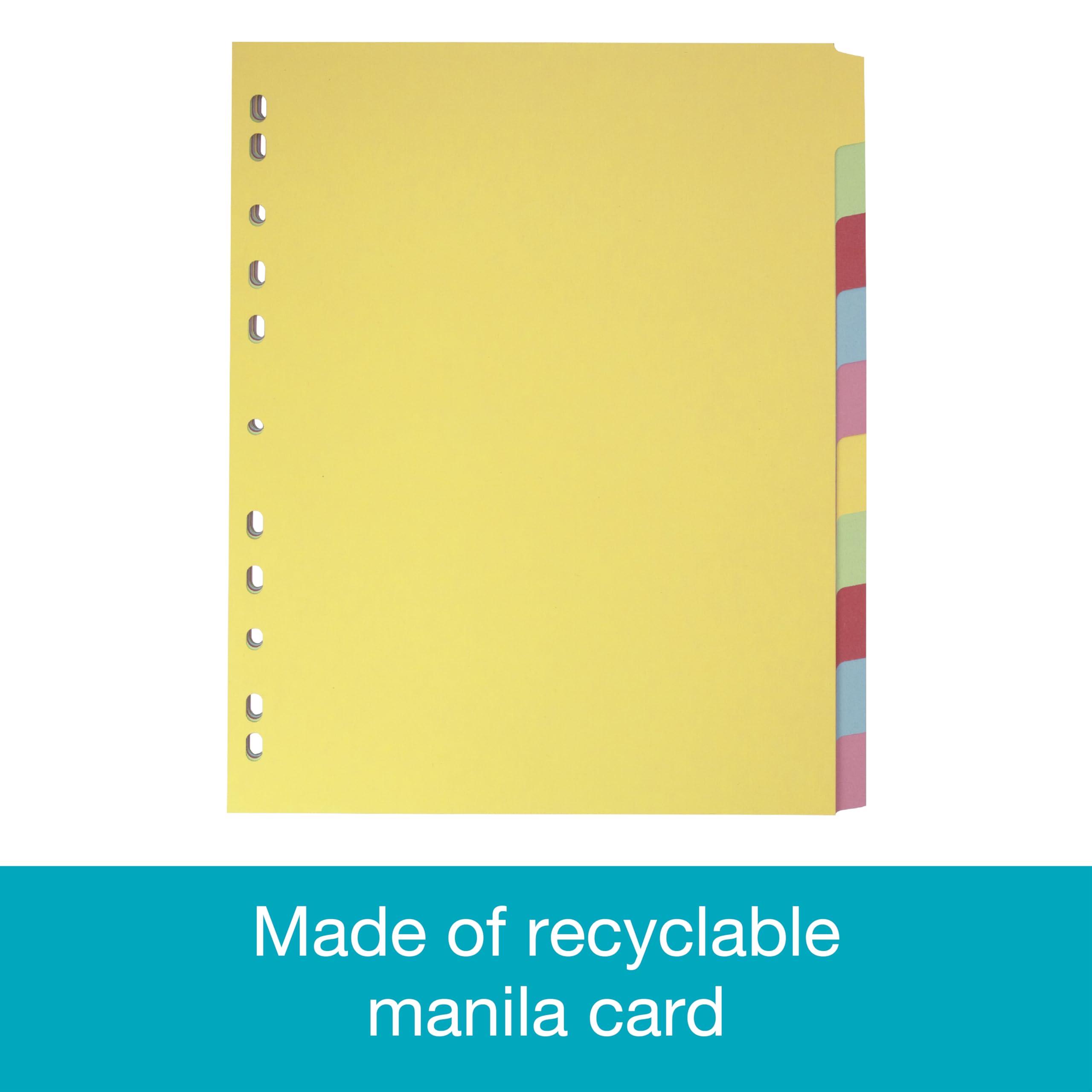 Elba A4+ 10 Part Card Dividers, Assorted Color, 5 Packs of 10 | Durable Cardboard Filing System 6