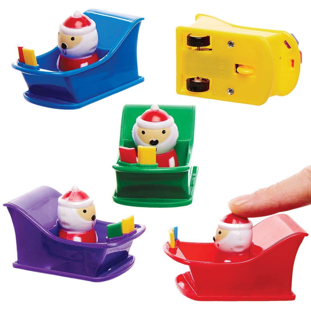 Baker Ross FX409 Santa Sleigh Pull Back Racers - Pack of 5, Festive Christmas Racing Toy for Kids 2