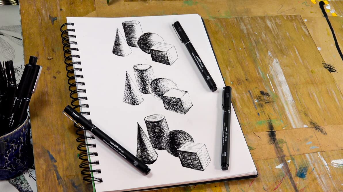 uni-ball PIN Fineliners - Black Fine Tip Set (0.1mm, 0.5mm, Brush) | Water & Fade-Resistant Ink | Pack of 3 4