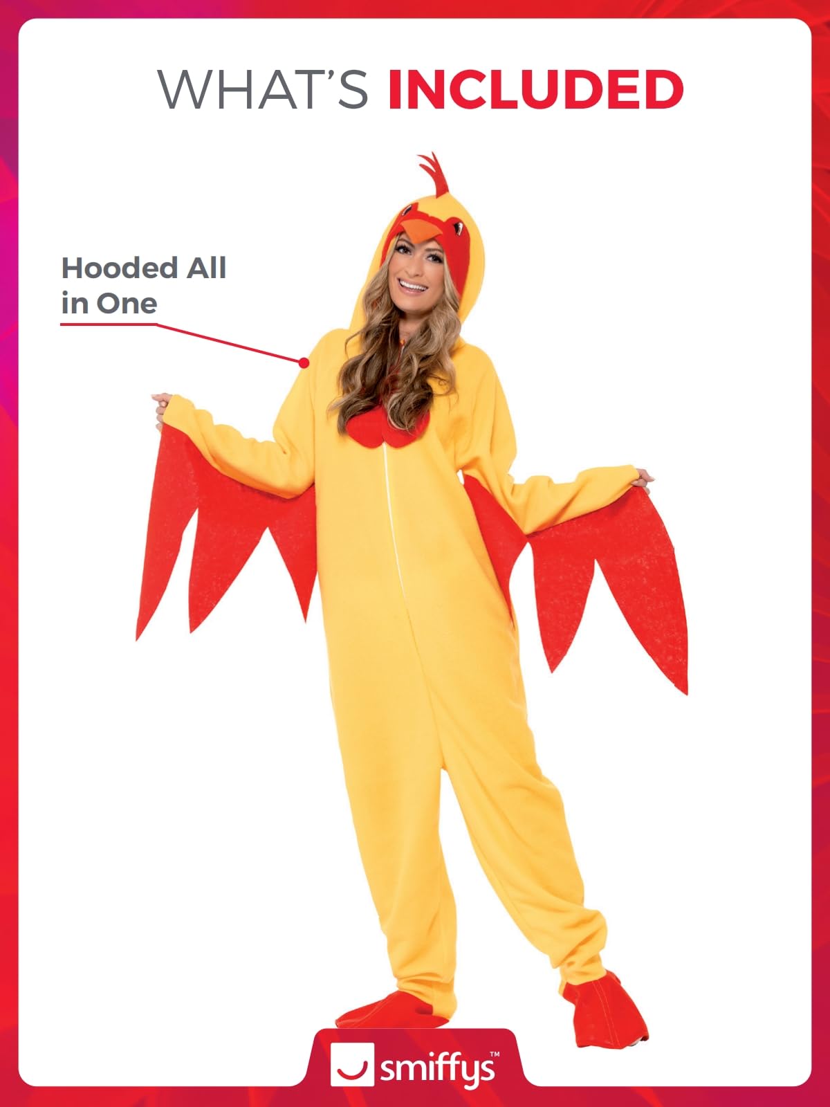Smiffys Chicken Costume - Adult Unisex Fancy Dress Jumpsuit with Beak and Comb, Size M 2