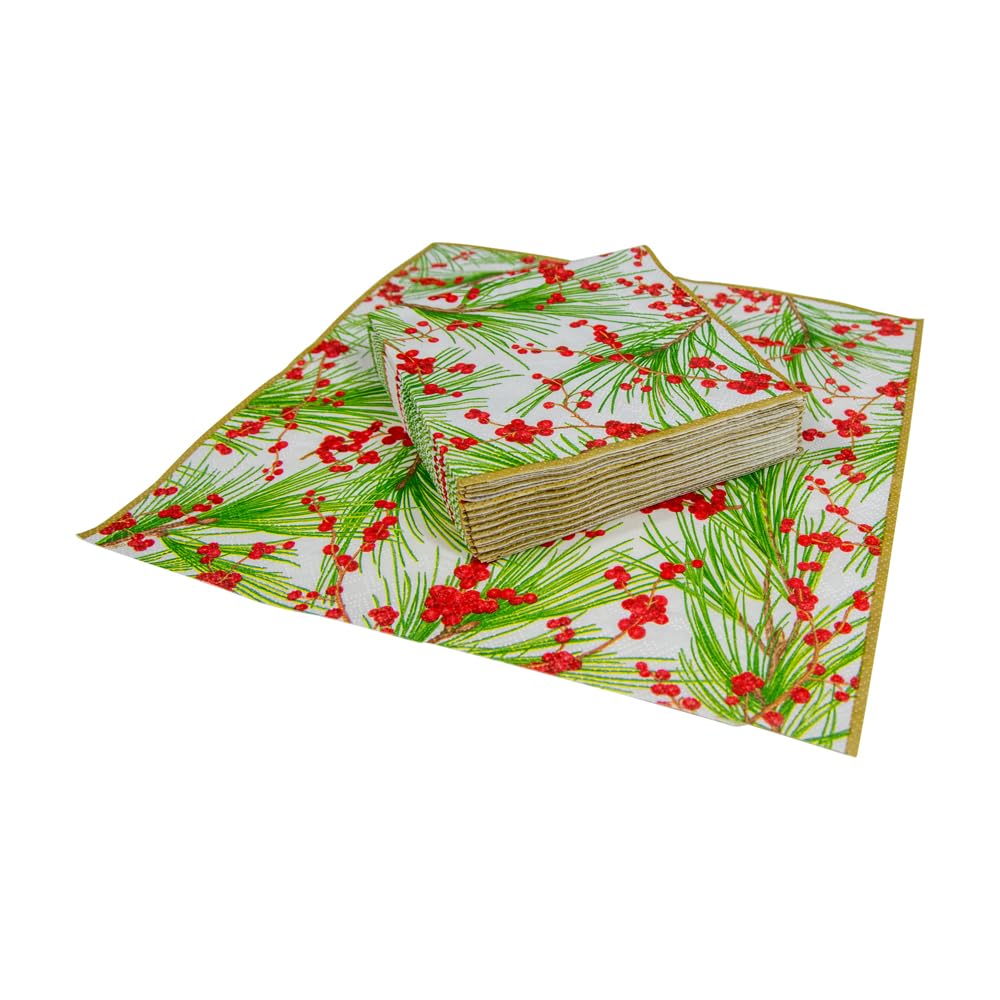 Caspari Berries and Pine Triple-Ply Paper Cocktail Napkins - 20 Per Package 2