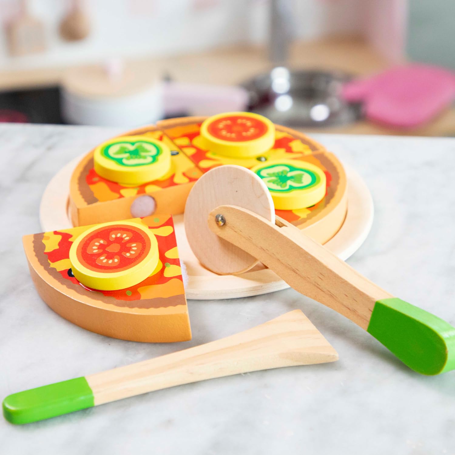 Woet Wooden Pretend Play Cutting Pizza Vegetable Toy | EN71 Safe | Ages 2+ | Model 10587 4