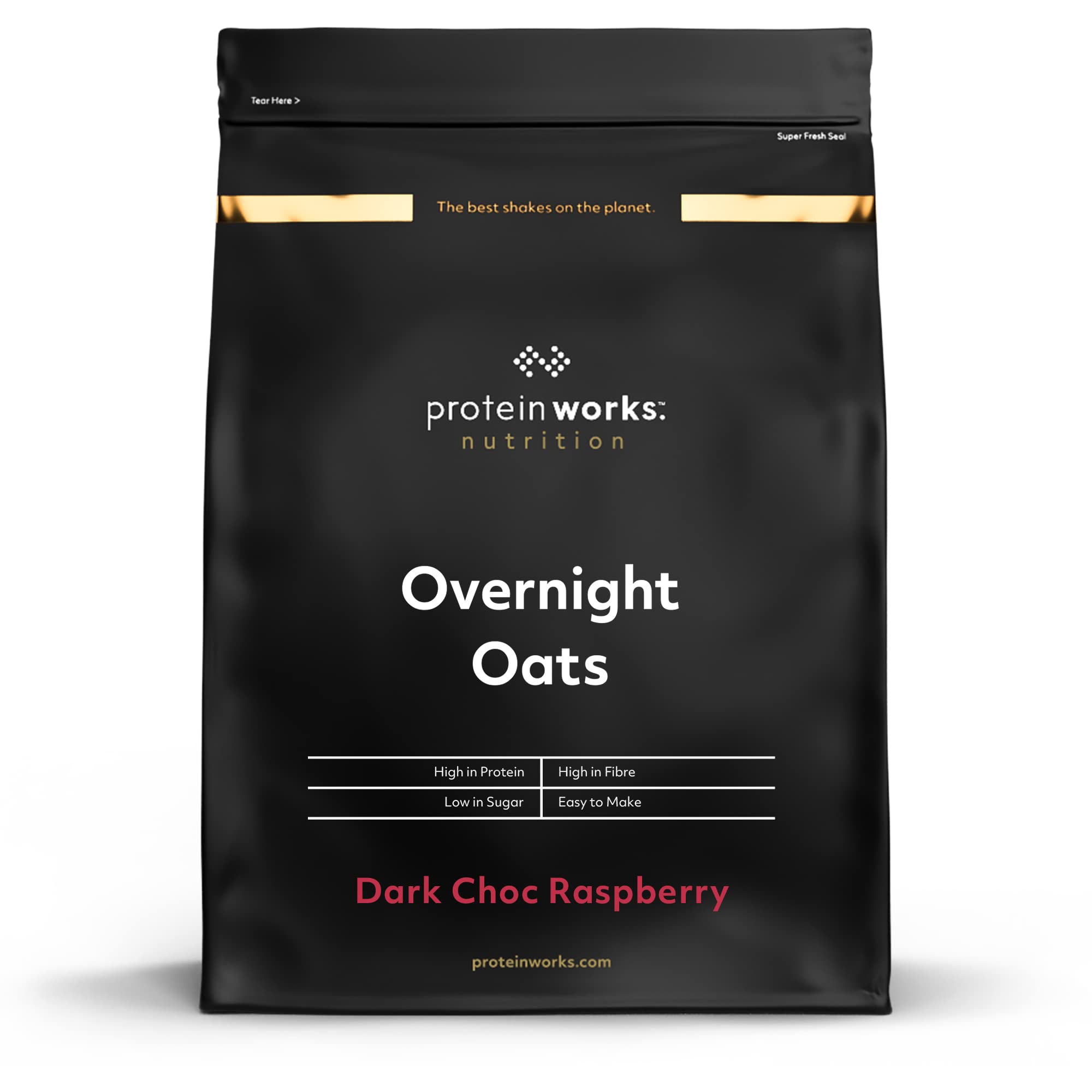 Protein Works Overnight Oats - Dark Choc Raspberry High Protein Breakfast, Low Sugar, Low GI, with Chia & Flax Seeds, 1 Kg