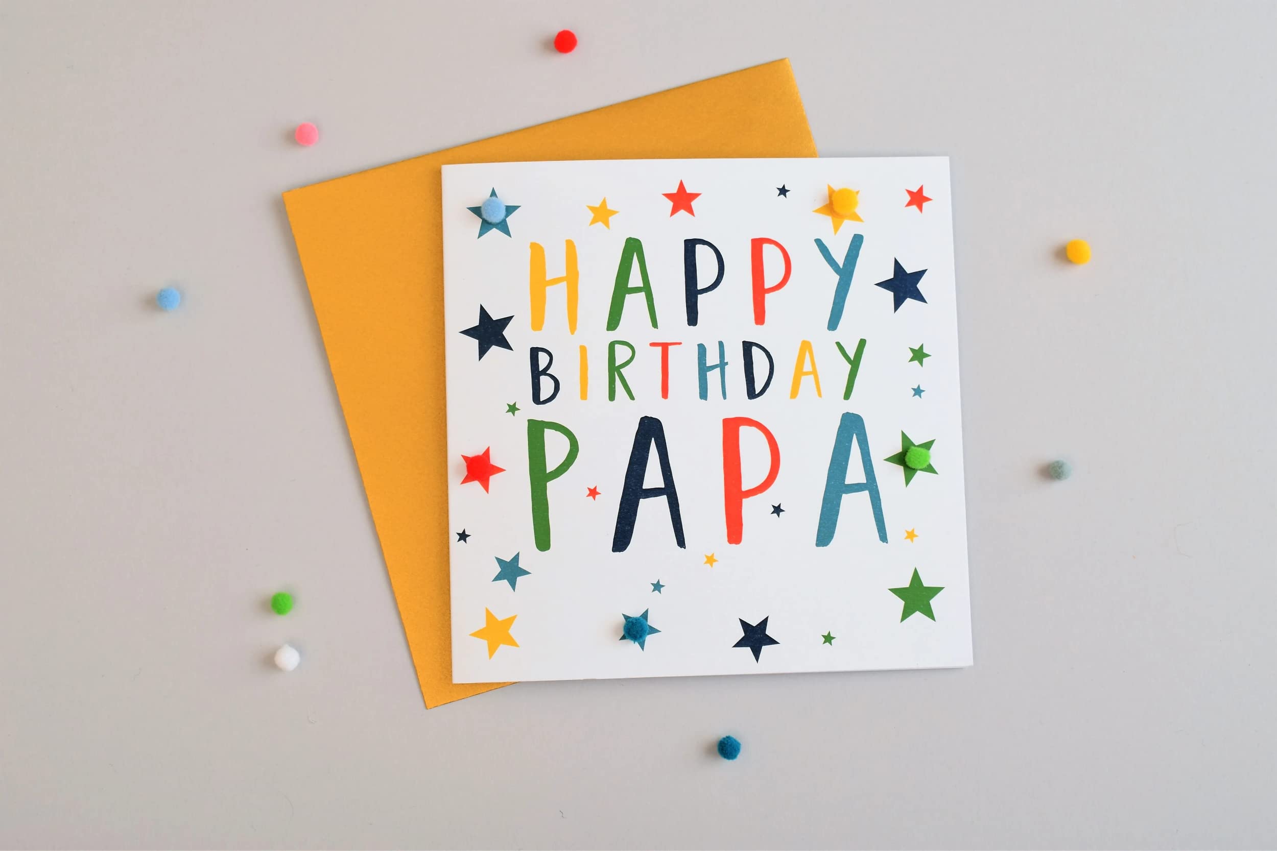 Claire Giles Greeting Cards - Happy Birthday Papa Card with Pompoms | 150x150mm | Pack of 1 3