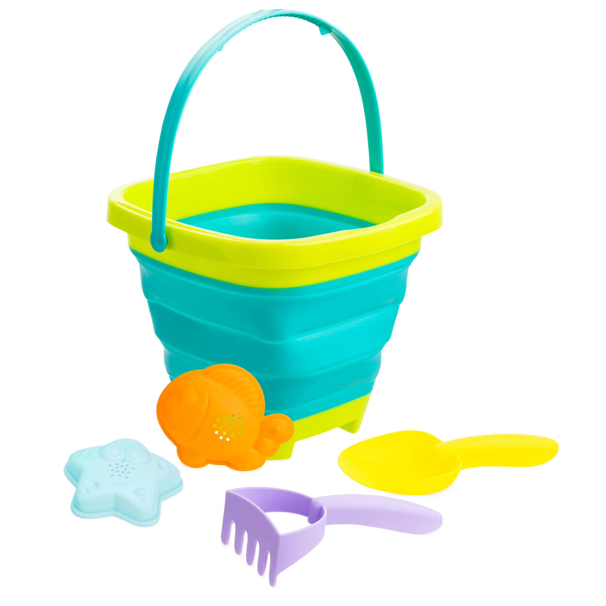 Yello 5pc Silicone Collapsible Bucket Set with Beach Moulds & Tools for Children Aged 3+