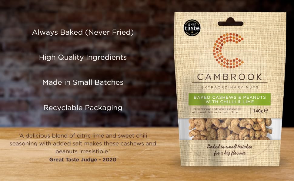 Cambrook - Baked Cashews & Peanuts With Chilli & Lime, 140g Bag