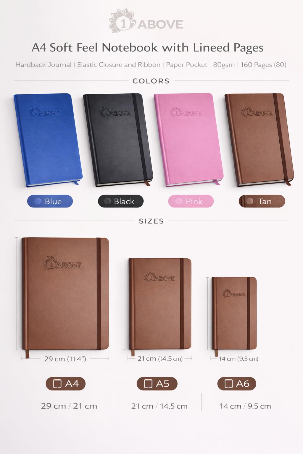 1ABOVE Executive Notebook - Soft Feel Hardback | A6 Size | 160 Lined Pages | Black 6