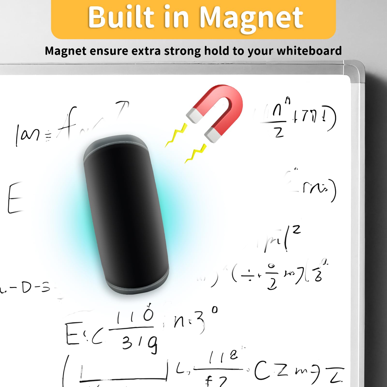 MOXYOY Magnetic Whiteboard Eraser - Strong Hold, Durable Fiber Cleaning | 2 Pack, Black 2