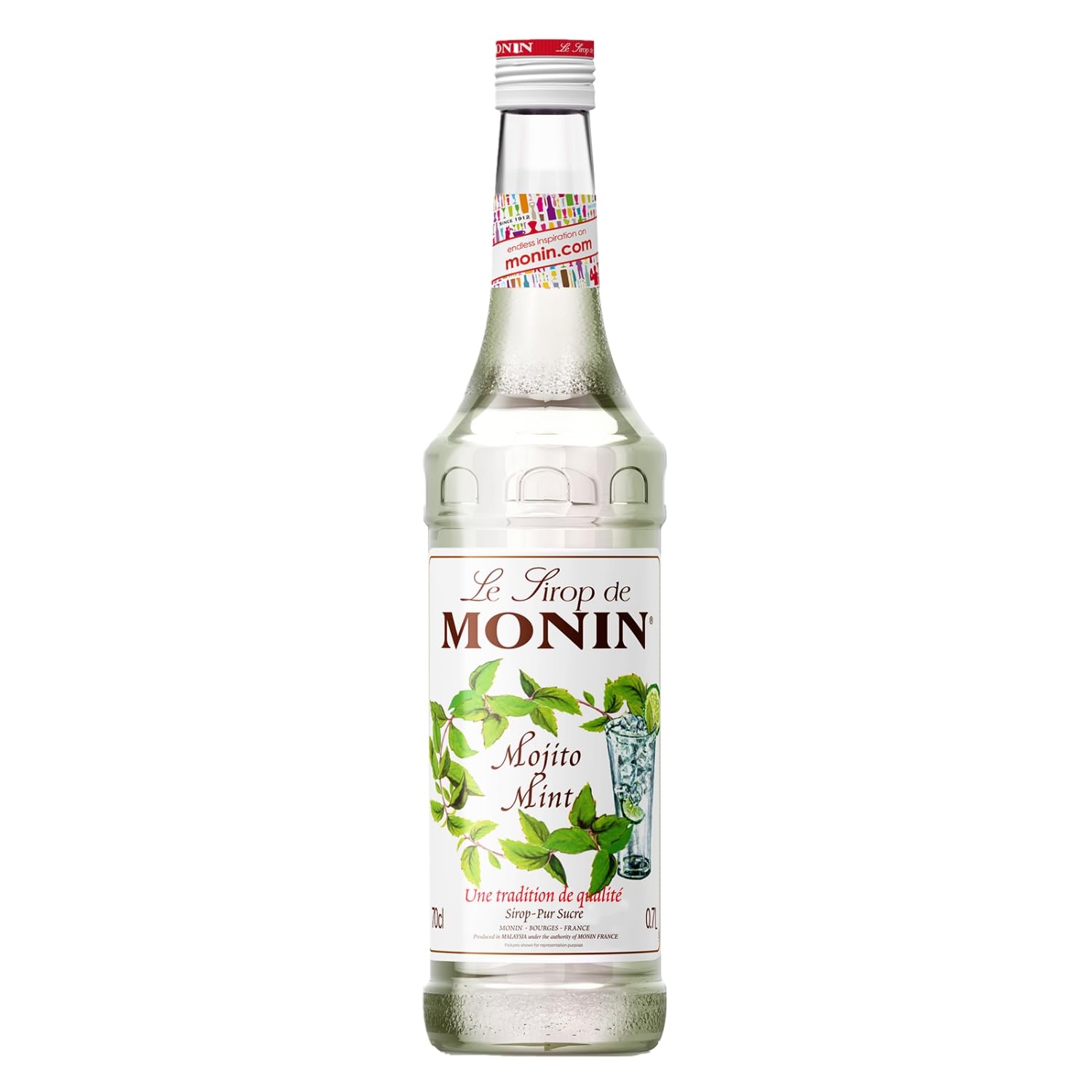 Monin Mojito Mint Syrup - Natural Flavouring for Cocktails & Mocktails | 700ml Glass Bottle
