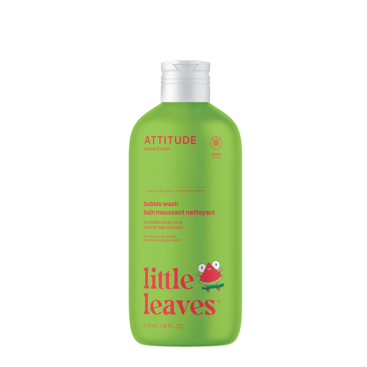 ATTITUDE Bubble Bath for Kids - Watermelon & Coco Scent, EWG Verified, 473 ml