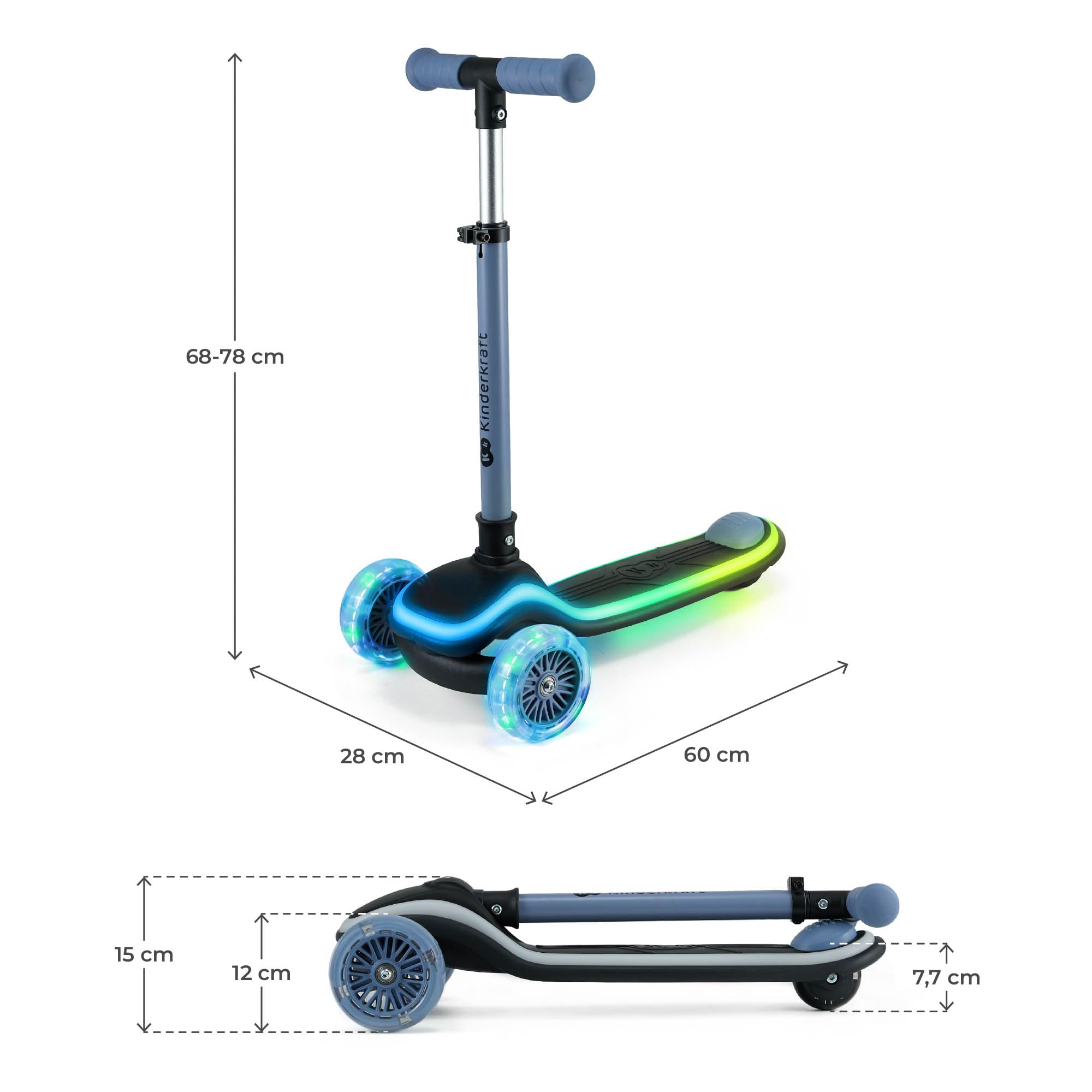 Kinderkraft RAKET LED Scooter for Children 2+ | 3-Wheel Balance | Adjustable Handlebar 9