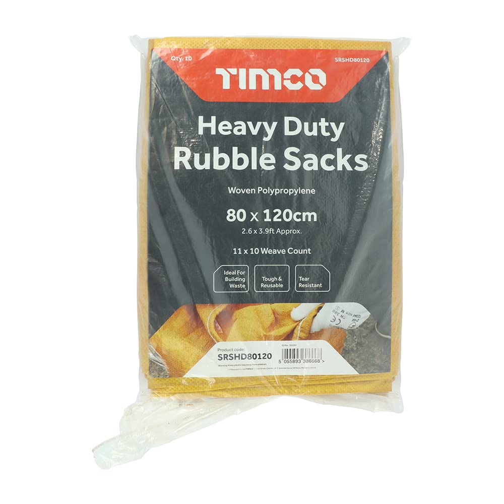 TIMCO Heavy Duty Rubble Sacks - Tear Resistant, Reusable | Polypropylene, Yellow Brown | Pack of 10 XXL Bags