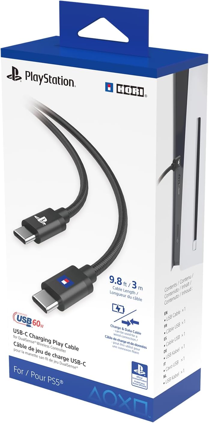 HORI USB-C Charging Play Cable for DualSense & DualSense Edge Wireless Controllers - 3m 1