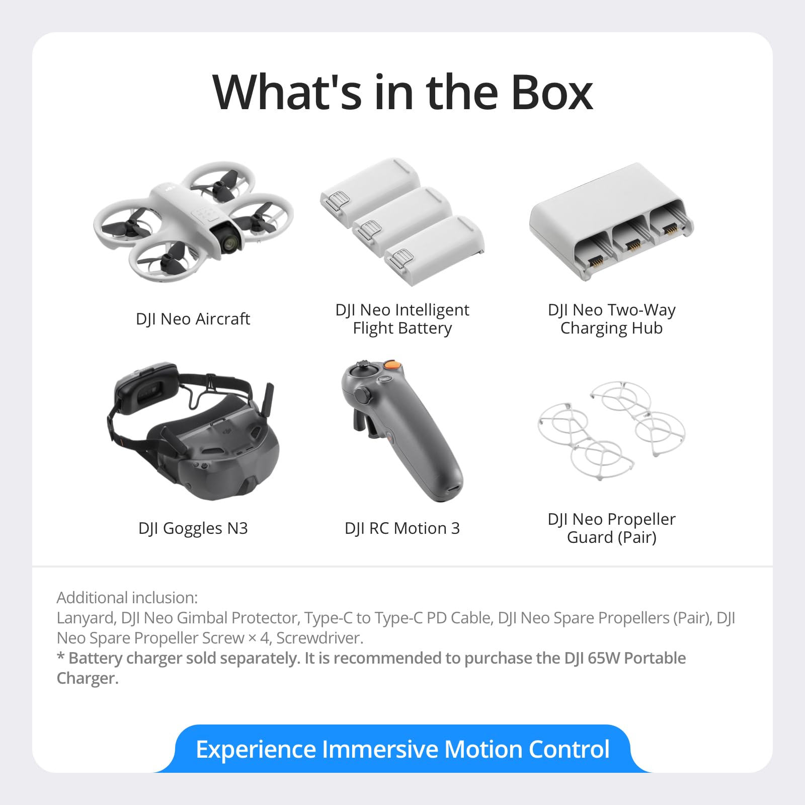 DJI Neo Motion Fly More Combo - 135g Mini Drone with 4K UHD Camera, Subject Tracking, Palm Takeoff, 3 Batteries & RC Motion 3